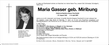 Traueranzeigen Von Maria Gasser Trauer Bz