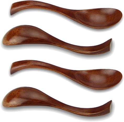 AOOSY Wooden Spoon 4 Piece Japanese Style Round Handmade Nanmu Wood