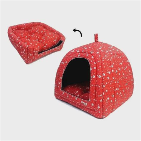 Cama Toca Tenda Iglu Casa Pet Gato Cachorro Cabana Patinha Verm G No