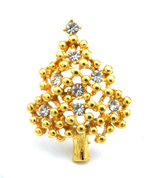 Eisenberg Christmas Tree Brooch Gold Plated Clear Rhinestone Etsy