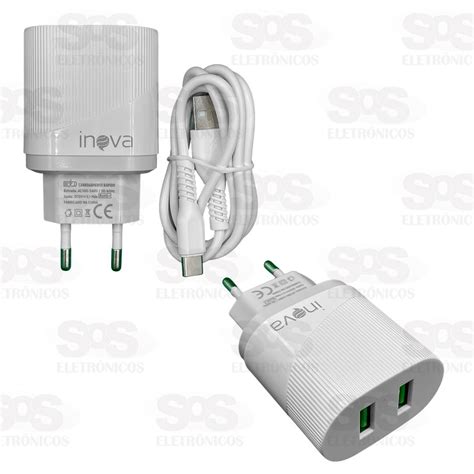 Carregador Rápido 4 8a Type C 2 Portas Usb Inova Car 5254c