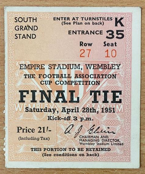 1951 Original FA CUP FINAL Ticket NEWCASTLE UNITED V BLACKPOOL K35 27