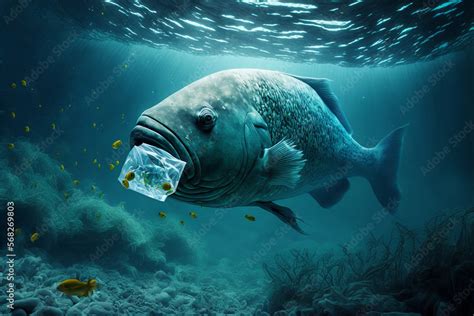 sea pollution with fish eating plastic, AI generate Stock Illustration | Adobe Stock