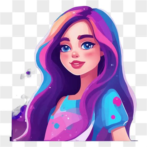 Descarga Niña de dibujos animados colorida con cabello largo y atuendo