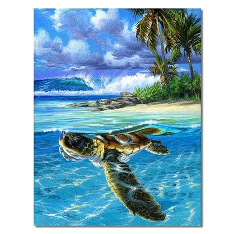 Paint By Numbers Kit Sea Turtle Diy Framed Canvas For Etsy