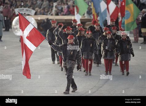 ebbe hartz carries  danish flag   leads  teammates