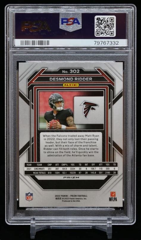 2022 Panini Prizm Desmond Ridder Base RC Silver 302 PSA GEM 10 Falcons