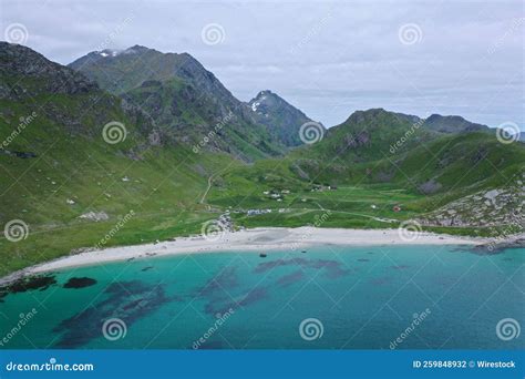 Aerial View of the Beautiful Ersfjord Beach with Green Hills Stock ...