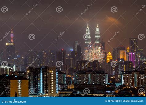 Fireworks Explode Near Malaysia`s Landmark Petronas Twin Towers during ...