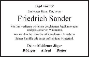 Traueranzeigen Von Friedrich Sander Trauer Mt De