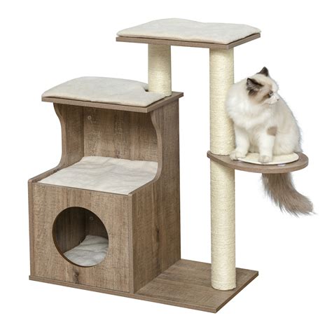 Pawhut Albero Tiragraffi Per Gatti Adulti Castello Per Gatti Con Cuccia Casetta In Legno Pali