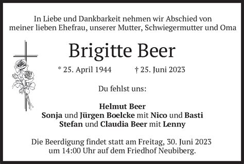 Traueranzeigen Von Brigitte Beer Trauer Merkur De