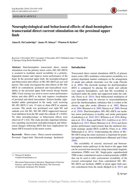 Neurophysiological And Behavioural Effects Of Dual Hemisphere