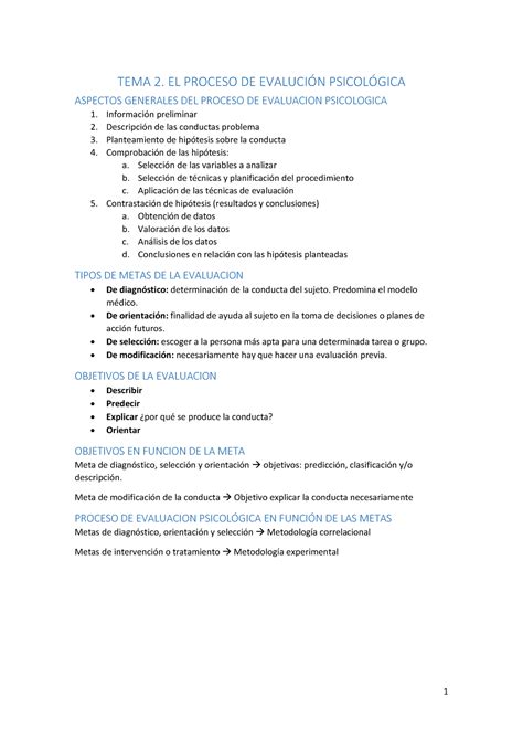 Proceso de evaluación psicológica TEMA 2 EL PROCESO DE EVALUCIÓN