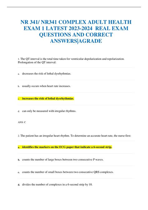 Nr Nr Complex Adult Health Exam Latest Real Exam Questions