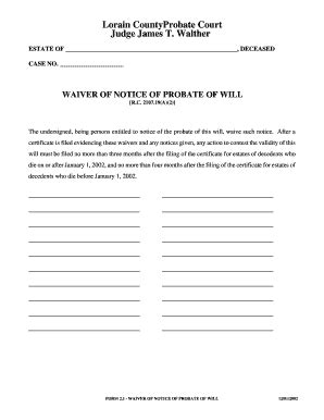 Fillable Online Walther Clear Form ESTATE OF DECEASED CASE NO Fax