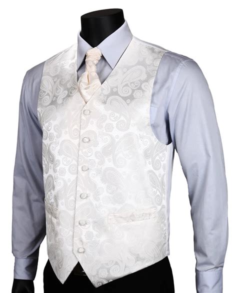 Ve02 White Beige Paisley Top Design Wedding Men 100 Silk Waistcoat Vest