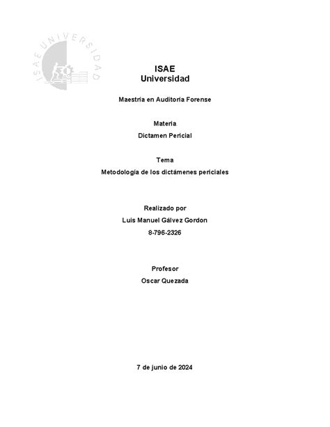 Metodolog A De Los Dict Menes Periciales Por Luis G Lvez Isae