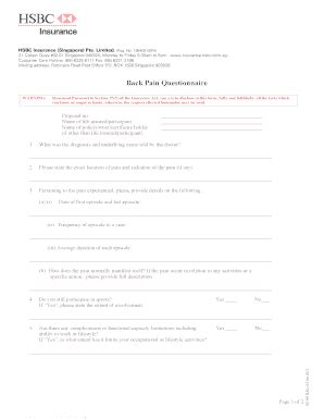 Fillable Online Insurance Hsbc Back Pain Questionnaire HSBC