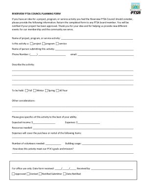 Fillable Online Stillwater PTSA Planning Form Stillwater PTSA Fax