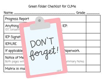 Cumulative File Checklist Ese Folder By Massimo Made Tpt