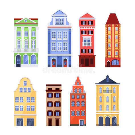 Old Colorful Buildings Vector Flat Isolated Illustration European