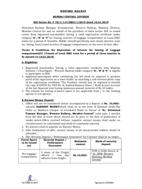 Fillable Online Wr Indianrailways Gov For DRM C BCT Signature Of