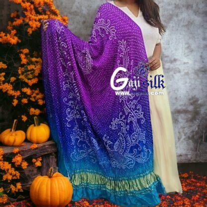 Sky Magenta Peacock Bandhani Pure Gaji Silk Dupatta Gaji Silk