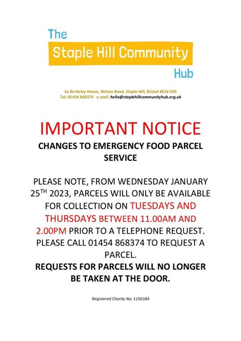 Change To Emergency Food Parcel Service Staple Hill Community Hub