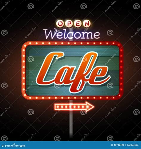 Neon sign Cafe stock vector. Illustration of sell, icon - 48702429