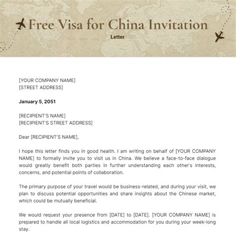 Visa For China Invitation Letter Template Edit Online And Download Example