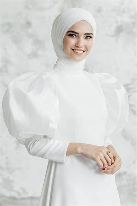 Puffy Sleeves Long Satin Muslim Wedding Dress With Train Tanya Bridal