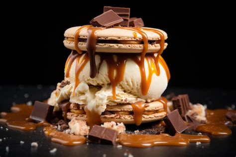 Closeup Of A Gourmet Ice Cream Sandwich With Unique Flavored Cookies