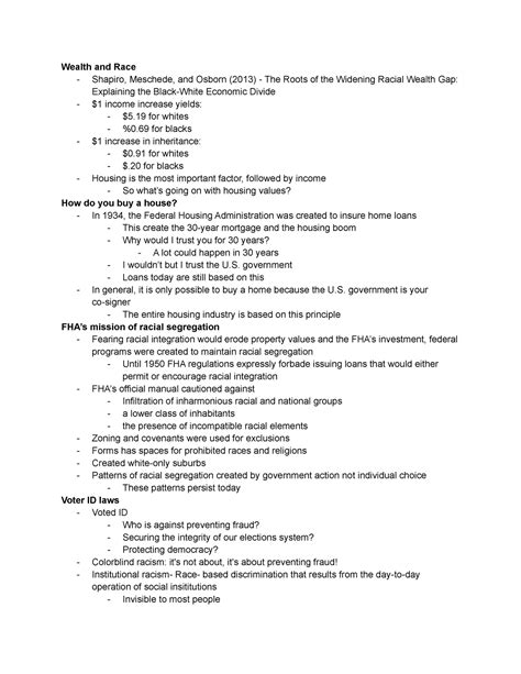 Week 9 Soc Dr Freeland Lecture Notes Wealth And Race Shapiro