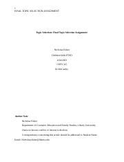 Topic Selection Final Topic Selection Assignment Nicholas Fisher Docx