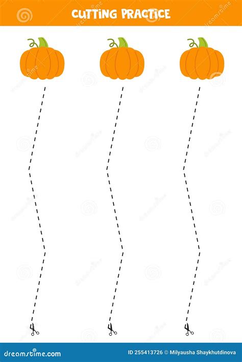 Cutting Practice For Children With Cute Pumpkins Stock Vector