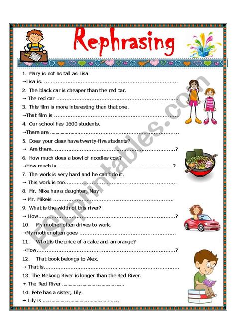 REPHRASING 2 PAGES ESL Worksheet By Loteria