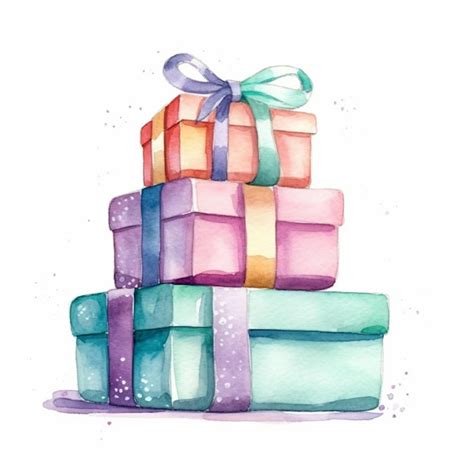 Premium AI Image A Painting Of A Stack Of Colorful Gift Boxes With A