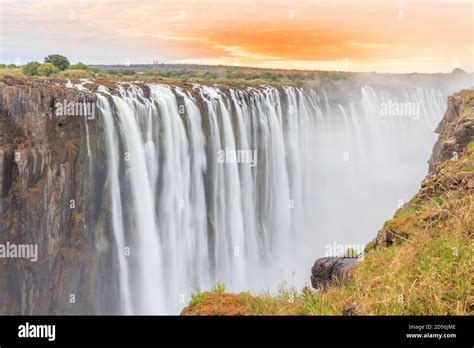 Victoria Falls, a waterfall in southern Africa on the Zambezi River at ...