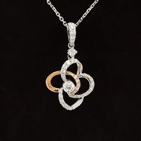 Diamond 056ctw Heart Halo Flower Pendant Necklace T In 18k Two Tone