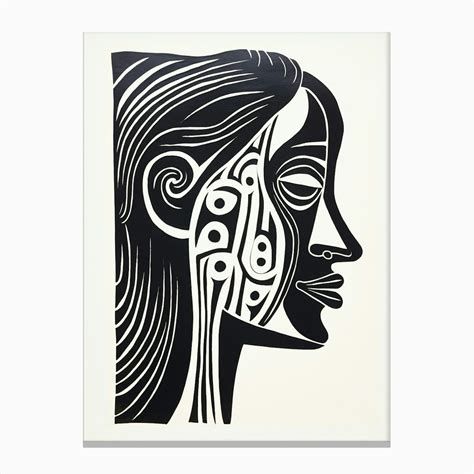 Profile Of Face Linocut Inspired 1 Canvas Print By Essence Lines Fy