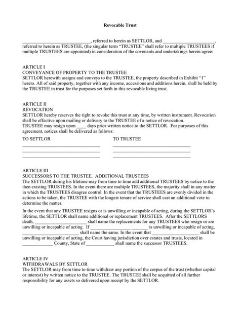 Revocable Trust Agreement Template