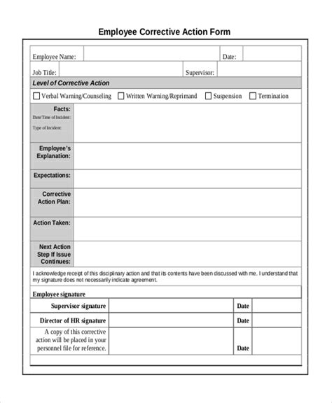 Employee Corrective Action Form | charlotte clergy coalition