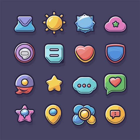 Conjunto De 16 Iconos De La Interfaz De Usuario De Juegos De Dibujos