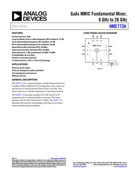 Gaas Mmic Fundamental Mixer Ghz To Ghz Hmc A