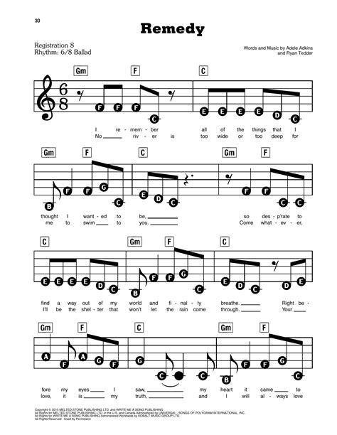 Remedy By Adele Sheet Music For E Z Play Today At Sheet Music Direct