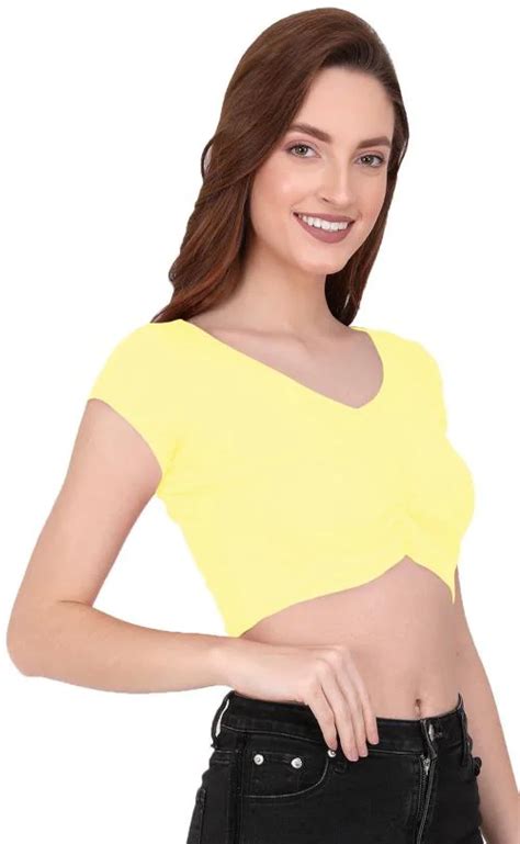 Buy The Blazze Women S Light Yellow Solid V Neck Half Sleeve Tops