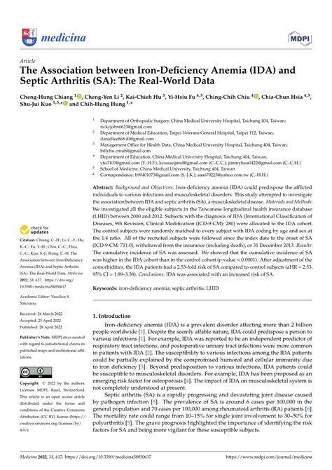 PDF The Association Between Iron Deficiency Anemia IDA And Septic