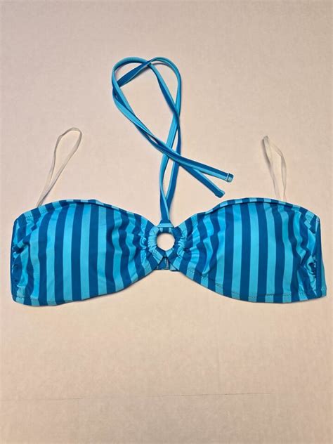 NWT American Eagle Aerie Blue Striped Retro Beach Bikini Swim Suit