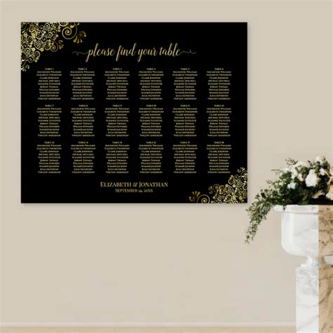 18 Table Wedding Seating Chart Black Gold Frills Zazzle